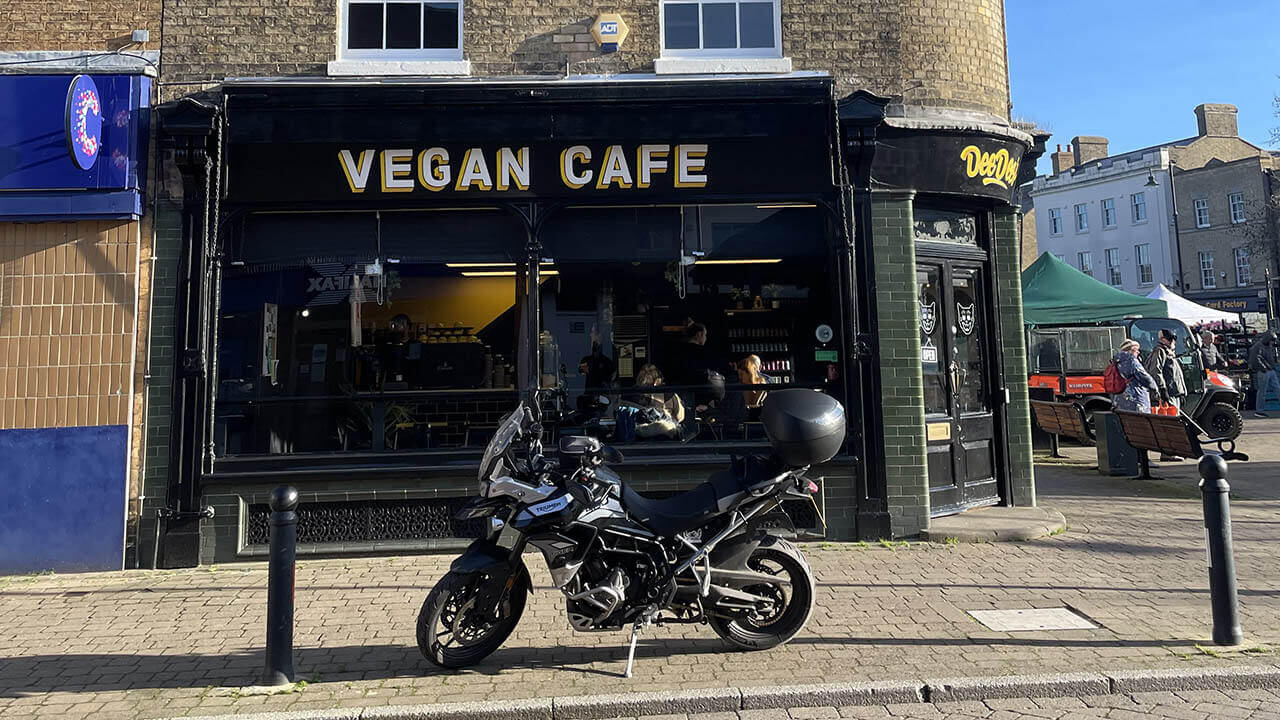 vegan cafe on a motorbike